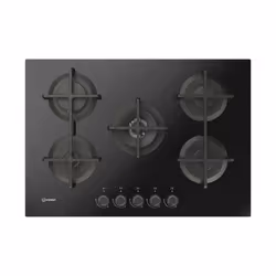 Indesit ING 72T/BK 1 piano gas vetro nero 75cm 5 fuochi bruciatore doppia corona griglie in ghisa lavabili in lavastoviglie, ...