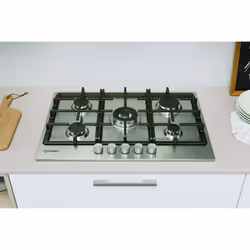 Indesit THP 751 W/IX/I IT 1 piano gas inox 75cm 5 fuochi bruciatore doppia corona griglie in ghisa lavabili in lavastoviglie - Vista aggiuntiva 5