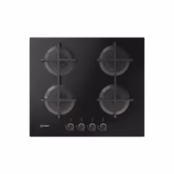 Indesit ING 61T/BK 1 piano gas vetro nero 60cm 4 fuochi griglie in ghisa lavabili in lavastoviglie, Nero, Da incasso, 60 cm, ...