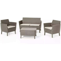 Salotto arredo completo di tavolo contenitore divano e poltrone Set Rattan Salemo Cappuccino Keter