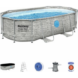 Bestway - Piscina Power Steel Swim Vista Series ii Ovale effetto marmo con Oblò 56714