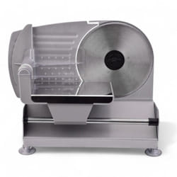 No Brand - Affettatrice inox con lama removibile 19 cm regolabile fino a 15 mm carrello protetto piedini antiscivolo 150w 220-240v