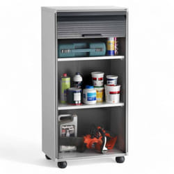 Armadio modulare per garage in pvc con serranda scorrevole verticale adatto anche per esterni 62,5x35x120h 3 ripiani