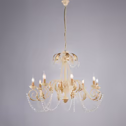 Lampadario in ferro laccato avorio con decorazione effetto decapè e rifiniture oro antico con strass in cristallo 8 luci - Vista aggiuntiva 2