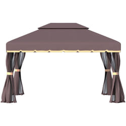 Outsunny - Gazebo da Esterno 3x4m con Tenda Zanzariera e Doppio Tetto, Caffè