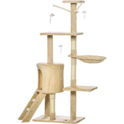 PawHut Albero Tiragraffi per Gatti con 4 Giocattoli e Cuccia in Legno