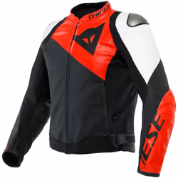 Dainese Sportiva Giacca in pelle per moto, nero-bianco-rosso, dimensione 46 per uomo