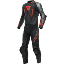 Dainese Laguna Seca 5 Tuta in pelle da moto a 2 pezzi, nero-grigio-rosso, dimensione 48 per uomo