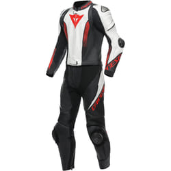 Dainese Laguna Seca 5 Tuta in pelle da moto a 2 pezzi, nero-bianco-rosso, dimensione 48 per uomo
