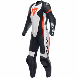 Dainese Grobnik Tuta in pelle moto da donna a 1 pezzo, nero-bianco-rosso, dimensione 46 per donne