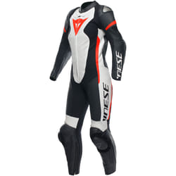 Dainese Grobnik Tuta in pelle moto da donna a 1 pezzo, nero-bianco-rosso, dimensione 50 per donne