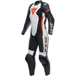 Dainese Grobnik Tuta in pelle moto da donna a 1 pezzo, nero-bianco-rosso, dimensione 38 per donne