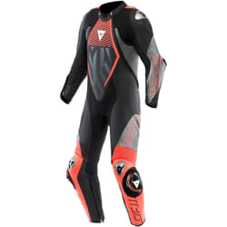 Dainese Audax D-Zip tuta in pelle da moto traforata in 1 pezzo, nero-grigio-rosso, dimensione 46 per uomo