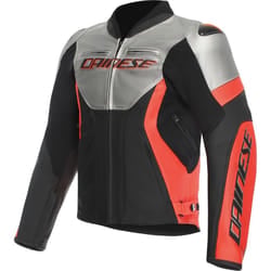 Dainese Racing 5 Giacca in pelle da moto, nero-rosso-argento, dimensione 48 per uomo