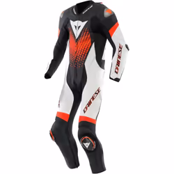 Dainese Laguna Seca 6 1- Pezzo Tuta in pelle da moto, nero-bianco-rosso, dimensione 52 per uomo
