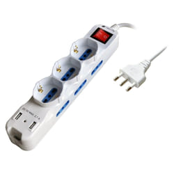 Techly Multipresa 6 Posti Italiana Bipasso con 2 Prese USB Bianca