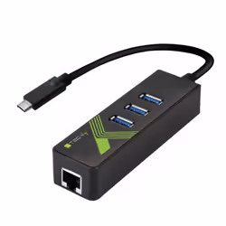 Techly Adattatore Convertitore USB-C Ethernet Gigabit con Hub 3 porte USB-A 3.0, USB 3.2 Gen 1 (3.1 Gen 1) Type-C, Nero, RJ-4 ...