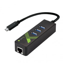 Techly Adattatore Convertitore USB-C Ethernet Gigabit con Hub 3 porte USB-A 3.0