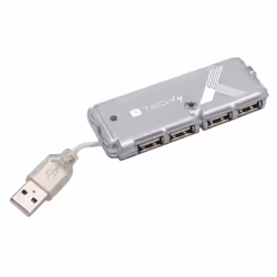Techly Hub USB Tascabile 4 porte Silver, USB 2.0, USB 2.0, 480 Mbit/s, Grigio, Plastica, 0,055 m