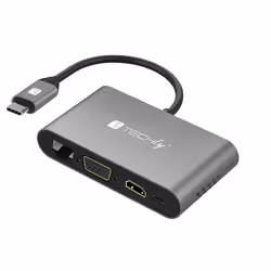 Techly Adattatore USB-C Multiporta, USB tipo-C, HDMI, RJ-45, USB 3.2 Gen 1 (3.1 Gen 1), VGA, Grigio, Maschio, Femmina, Window ...