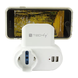 Techly Adattatore Presa bipasso/Schuko 2 USB 1A con porta telefono