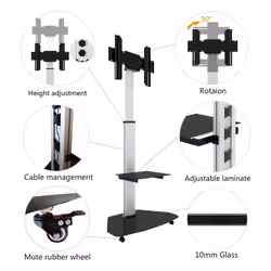 Techly Supporto a Pavimento con Mensola Trolley TV LCD/LED/Plasma 37-70" Silver - Vista aggiuntiva 4