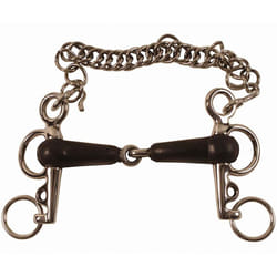Pelham snodato aste corte inox, imboccatura 18 mm ricoperta in gomma con barbozzale: 13,5 cm