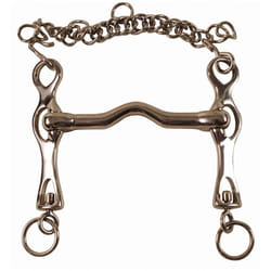 Morso intero da dressage inox pieno ad aste mobili piatte, imboccatura 13 mm ponte basso e barbozzale: 13,5 cm