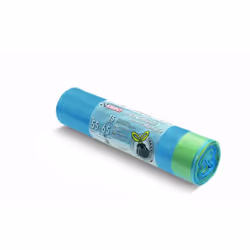 Sacco a rotolo (15 pezzi) per rifiuti in polietilene bassa densità LDPE colore azzurro con maniglie di chiusura a scorrimento ...