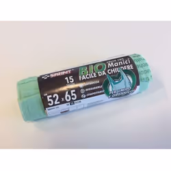Sacco in rotolo (15 pezzi) biodegradabile per umido-organico con manici nel colore verde. Misura 52x65 cm. Acquistalo subito  ...