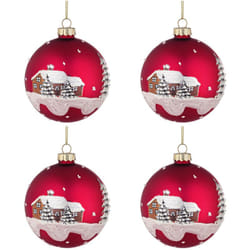 Bizzotto - Palle di Natale in Vetro Rossa Decorazione Casa con Neve Palline Addobbi Albero - Diametro: 100 mm