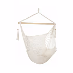 amaca sospesa comidissima per il massimo relax. seduta in tessuto poli-cotone. (65 cotone - 35 poliestere ). barra in legno m ...