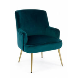 Poltrona 'Clelia' in velluto con piedi ottone anticato arredamento per salotto moderno -Blu
