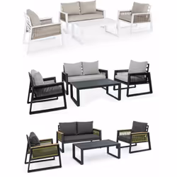 Set Salotto da Giardino Captiva DIvano 2 Poltrone e tavolino Bizzotto: Nero 0662596 - Bianco 0662584 Seta Salottino Captiva N ...