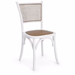 Sedia bianco in legno stile rustico Struttura in legno di olmo. Schienale e seduta imbottita rivestite in rattan naturale. Fi ...