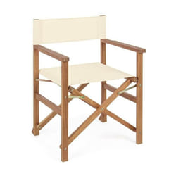 Sedia Da Regista Noemi Ecru Con Struttura In Legno Di Acacia Con Finitura Ad Olio e Seduta In Tessuto Di Poliestere Beige