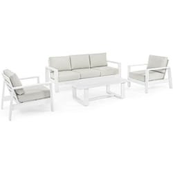 Salotto Da Esterno Baltic in Alluminio Verniciato Bianco Con Cuscini In Polipropilene Grigio