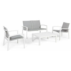 Bizzotto - Salotto in Alluminio Bianco modello Laiken Divano Poltrone Tavolino