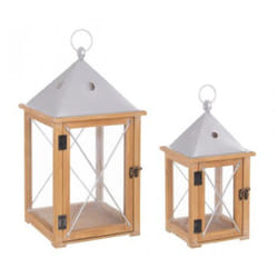 Bizzotto - Set 2 Lanterna beatific bassa in acciaio e legno di abete da esterno -argento