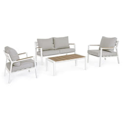 Salottino moderno "Ernst" in alluminio e polywood da giardino e veranda -Bianco