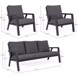 Set salotto giardino Truman antracite Dettagli tecnici: Struttura in alluminio verniciata a polvere (poliestere). cuscini sfo ...