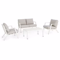 Set da esterno 4 pz Salotto con cuscini Harley bianco Caratteristiche: Alluminio verniciato a polvere (poliestere); cuscini s ...