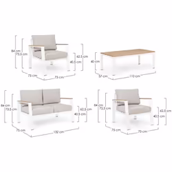 Set salotto giardino Belmar bianco Dettagli tecnici: Alluminio verniciato a polvere (poliestere). braccioli e piano tavolino ...