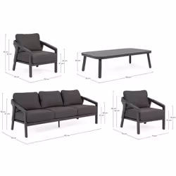 Set salotto giardino Cordova antracite Dettagli tecnici: Struttura in alluminio verniciata a polvere (poliestere). seduta riv ...