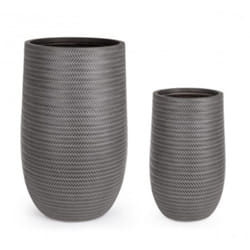 Bizzotto - Set 2 PortaVaso Tressage Tondo Alto in Argilla Colorata per uso esterno. -Antracite