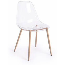 Sedia 'Mandy' con gambe in acciaio verniciate effetto legno naturale, per arredo interno 53 x 46 x h 82 cm -Trasparente / Confezione da 1 pezzo