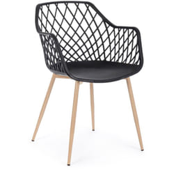 Sedia 'Optik' con gambe in acciaio verniciate, per arredo interno 58 x 54 x h 85,5 cm -Nero/Legno / Confezione da 1 pezzo