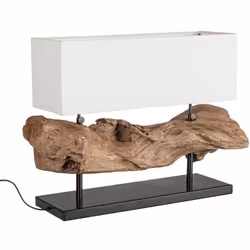 Lampada da Tavolo "Kleta" Bianco in Legno di Teak Riciclato 75x25x55h Realizzata con legno di teak riciclato, la lampada da t ...