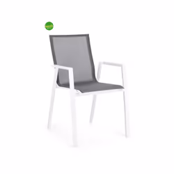 Sedia con braccioli modello Krion realizzata dal brand Bizzotto in alluminio verniciato a polvere. Il rivestimento della sedu ...