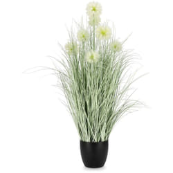 Pianta artificiale "Cebolla" con fiore e stelo, vaso in plastica nera -Ø75x105h cm